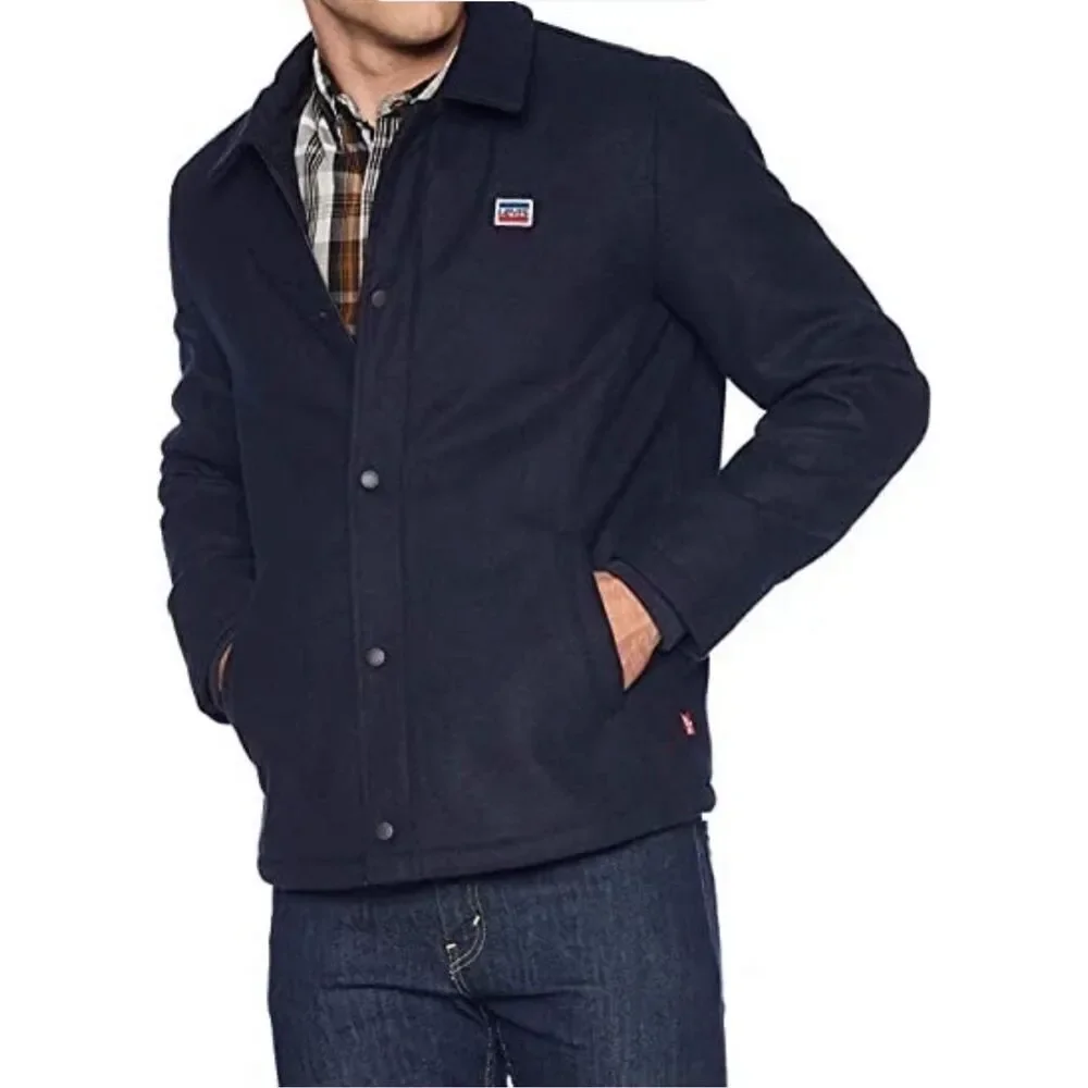 Levi's Men's Wool Blend Sherpa Lined Coaches Jacket Navy Size M New